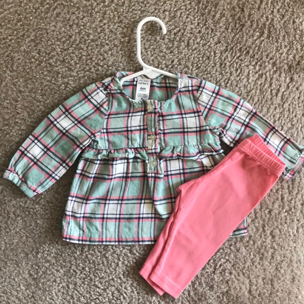 6M Carter’s baby girl plaid set with pink pants